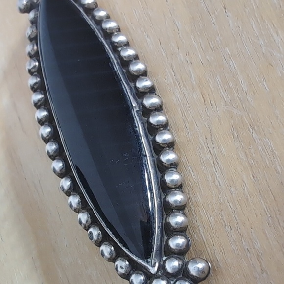 Large Onyx Sterling Silver Oblong Pin Brooch - Picture 3 of 6